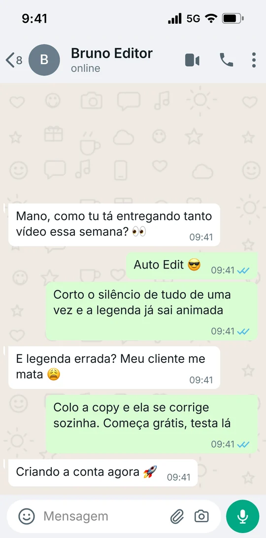 Conversa de exemplo no WhatsApp indicando o Auto Edit